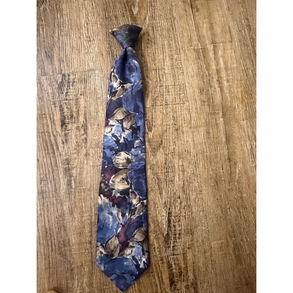 Dino Orsini Mens Blue Abstract‎ Floral Necktie Made in USA Polyester Art Tie